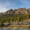 rail tour mountain range rocky mountaineer